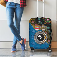Fiji Palm Tree and Australia Kangaroo Luggage Cover Aboriginal Mix Tapa Pattern