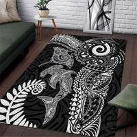 Aotearoa Maori Sea Animals Tribal Area Rug Manta Ray and Shark Moko Pattern Black Color