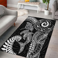 Aotearoa Maori Sea Animals Tribal Area Rug Manta Ray and Shark Moko Pattern Black Color