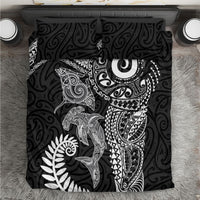 Aotearoa Maori Sea Animals Tribal Bedding Set Manta Ray and Shark Moko Pattern Black Color