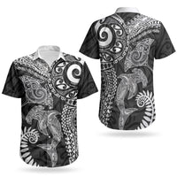 Aotearoa Maori Sea Animals Tribal Couples Matching Summer Maxi Dress and Hawaiian Shirt Manta Ray and Shark Moko Pattern Black Color LT03 - Polynesian Pride