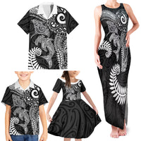 Aotearoa Maori Sea Animals Tribal Family Matching Tank Maxi Dress and Hawaiian Shirt Manta Ray and Shark Moko Pattern Black Color LT03 - Polynesian Pride