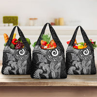 Aotearoa Maori Sea Animals Tribal Grocery Bag Manta Ray and Shark Moko Pattern Black Color LT03 3-pack One Size Black - Polynesian Pride