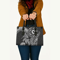 Aotearoa Maori Sea Animals Tribal Leather Bag Manta Ray and Shark Moko Pattern Black Color