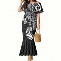 Aotearoa Maori Sea Animals Tribal Mermaid Dress Manta Ray and Shark Moko Pattern Black Color LT03 Women Black - Polynesian Pride