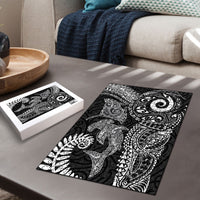 Aotearoa Maori Sea Animals Tribal Puzzle Manta Ray and Shark Moko Pattern Black Color