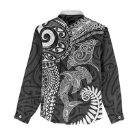 Aotearoa Maori Sea Animals Tribal Women Casual Shirt Manta Ray and Shark Moko Pattern Black Color LT03 - Polynesian Pride