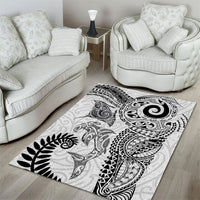 Aotearoa Maori Sea Animals Tribal Area Rug Manta Ray and Shark Moko Pattern White Color
