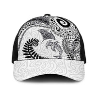 Aotearoa Maori Sea Animals Tribal Baseball Net Cap Manta Ray and Shark Moko Pattern White Color