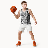 Aotearoa Maori Sea Animals Tribal Basketball Jersey Manta Ray and Shark Moko Pattern White Color