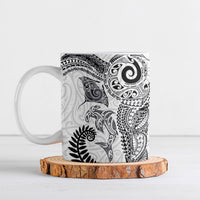Aotearoa Maori Sea Animals Tribal Ceramic Mug Manta Ray and Shark Moko Pattern White Color