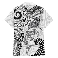 Aotearoa Maori Sea Animals Tribal Family Matching Off Shoulder Short Dress and Hawaiian Shirt Manta Ray and Shark Moko Pattern White Color LT03 - Polynesian Pride