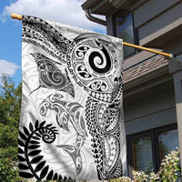 Aotearoa Maori Sea Animals Tribal Garden Flag Manta Ray and Shark Moko Pattern White Color LT03 - Polynesian Pride