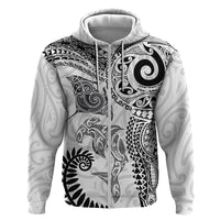 Aotearoa Maori Sea Animals Tribal Hoodie Manta Ray and Shark Moko Pattern White Color