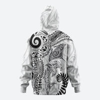 Aotearoa Maori Sea Animals Tribal Hoodie Manta Ray and Shark Moko Pattern White Color