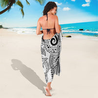 Aotearoa Maori Sea Animals Tribal Sarong Manta Ray and Shark Moko Pattern White Color
