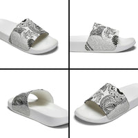Aotearoa Maori Sea Animals Tribal Slide Sandals Manta Ray and Shark Moko Pattern White Color