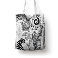 Aotearoa Maori Sea Animals Tribal Tote Bag Manta Ray and Shark Moko Pattern White Color