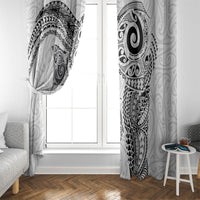 Aotearoa Maori Sea Animals Tribal Window Curtain Manta Ray and Shark Moko Pattern White Color