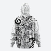 Aotearoa Maori Sea Animals Tribal Zip Hoodie Manta Ray and Shark Moko Pattern White Color