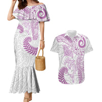 Aotearoa Maori Sea Animals Tribal Couples Matching Mermaid Dress and Hawaiian Shirt Manta Ray and Shark Moko Pattern Pink Color LT03 Pink - Polynesian Pride