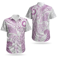 Aotearoa Maori Sea Animals Tribal Couples Matching Puletasi and Hawaiian Shirt Manta Ray and Shark Moko Pattern Pink Color LT03 - Polynesian Pride