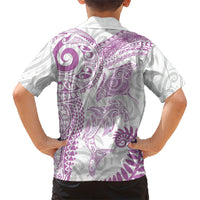 Aotearoa Maori Sea Animals Tribal Family Matching Off The Shoulder Long Sleeve Dress and Hawaiian Shirt Manta Ray and Shark Moko Pattern Pink Color LT03 - Polynesian Pride