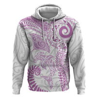 Aotearoa Maori Sea Animals Tribal Hoodie Manta Ray and Shark Moko Pattern Pink Color