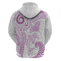 Aotearoa Maori Sea Animals Tribal Hoodie Manta Ray and Shark Moko Pattern Pink Color