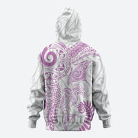 Aotearoa Maori Sea Animals Tribal Hoodie Manta Ray and Shark Moko Pattern Pink Color