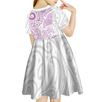Aotearoa Maori Sea Animals Tribal Kid Short Sleeve Dress Manta Ray and Shark Moko Pattern Pink Color LT03 - Polynesian Pride