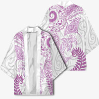Aotearoa Maori Sea Animals Tribal Kimono Manta Ray and Shark Moko Pattern Pink Color LT03 - Polynesian Pride