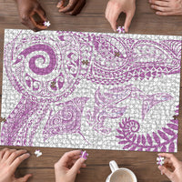 Aotearoa Maori Sea Animals Tribal Puzzle Manta Ray and Shark Moko Pattern Pink Color