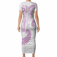 Aotearoa Maori Sea Animals Tribal Short Sleeve Bodycon Dress Manta Ray and Shark Moko Pattern Pink Color LT03 - Polynesian Pride