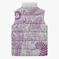 Aotearoa Maori Sea Animals Tribal Sleeveless Puffer Jacket Manta Ray and Shark Moko Pattern Pink Color