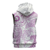 Aotearoa Maori Sea Animals Tribal Sleeveless Zip Hoodie Manta Ray and Shark Moko Pattern Pink Color