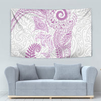 Aotearoa Maori Sea Animals Tribal Tapestry Manta Ray and Shark Moko Pattern Pink Color