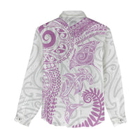 Aotearoa Maori Sea Animals Tribal Women Casual Shirt Manta Ray and Shark Moko Pattern Pink Color LT03 - Polynesian Pride
