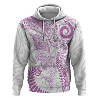 Aotearoa Maori Sea Animals Tribal Zip Hoodie Manta Ray and Shark Moko Pattern Pink Color