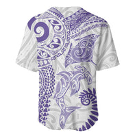Aotearoa Maori Sea Animals Tribal Baseball Jersey Manta Ray and Shark Moko Pattern Purple Color