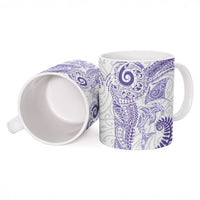 Aotearoa Maori Sea Animals Tribal Ceramic Mug Manta Ray and Shark Moko Pattern Purple Color