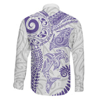 Aotearoa Maori Sea Animals Tribal Family Matching Puletasi and Hawaiian Shirt Manta Ray and Shark Moko Pattern Purple Color LT03 - Polynesian Pride
