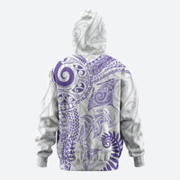 Aotearoa Maori Sea Animals Tribal Hoodie Manta Ray and Shark Moko Pattern Purple Color