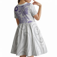 Aotearoa Maori Sea Animals Tribal Kid Short Sleeve Dress Manta Ray and Shark Moko Pattern Purple Color LT03 - Polynesian Pride