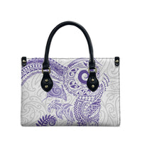 Aotearoa Maori Sea Animals Tribal Leather Bag Manta Ray and Shark Moko Pattern Purple Color