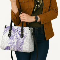 Aotearoa Maori Sea Animals Tribal Leather Bag Manta Ray and Shark Moko Pattern Purple Color