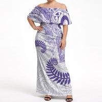 Aotearoa Maori Sea Animals Tribal Off Shoulder Maxi Dress Manta Ray and Shark Moko Pattern Purple Color LT03 Women Purple - Polynesian Pride