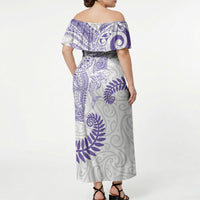Aotearoa Maori Sea Animals Tribal Off Shoulder Maxi Dress Manta Ray and Shark Moko Pattern Purple Color LT03 - Polynesian Pride