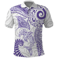 Aotearoa Maori Sea Animals Tribal Polo Shirt Manta Ray and Shark Moko Pattern Purple Color LT03 Purple - Polynesian Pride