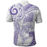 Aotearoa Maori Sea Animals Tribal Polo Shirt Manta Ray and Shark Moko Pattern Purple Color LT03 - Polynesian Pride